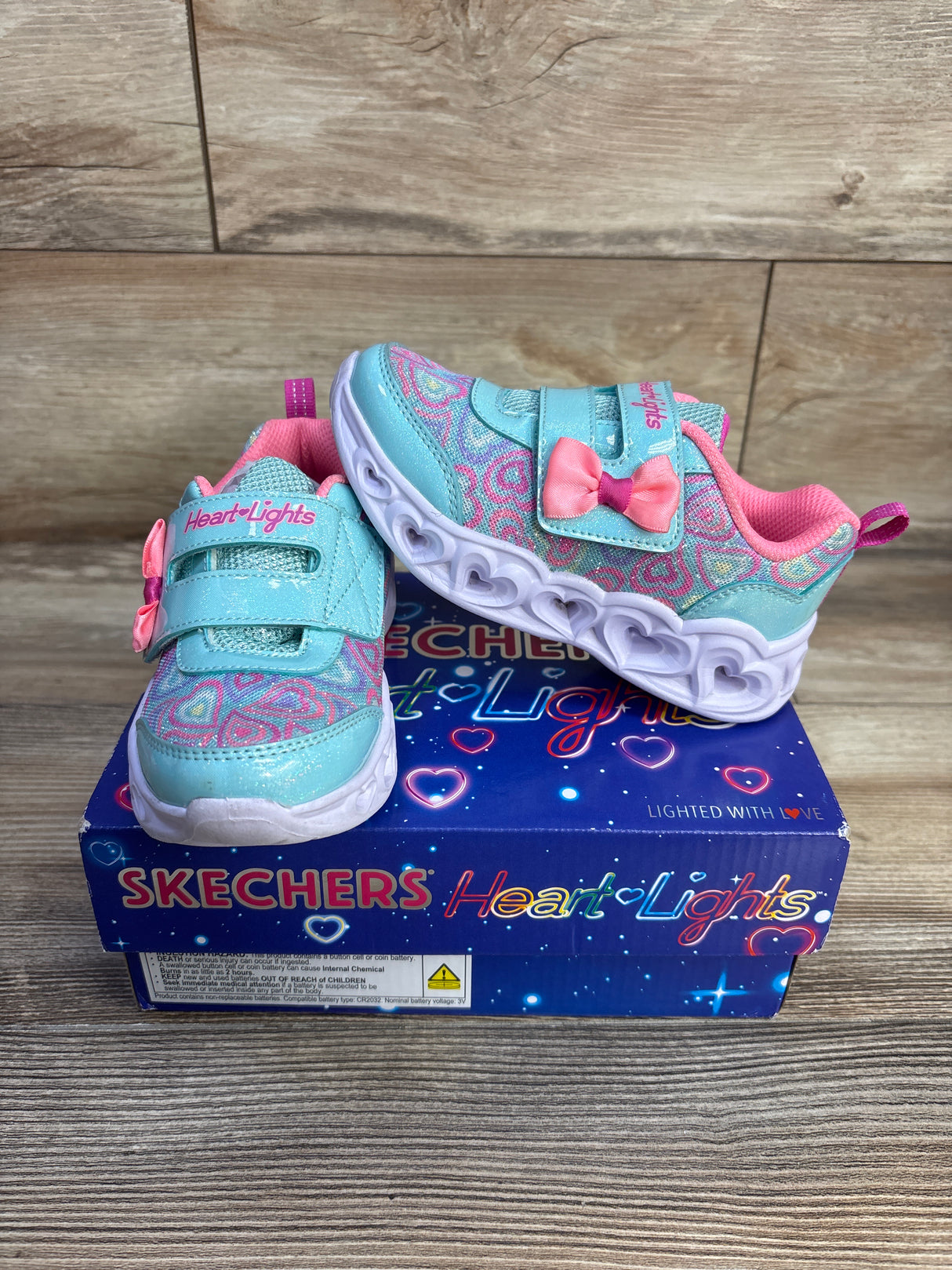 Sketchers Heart Light Up Boogie Land Sneaker Mint sz 9c