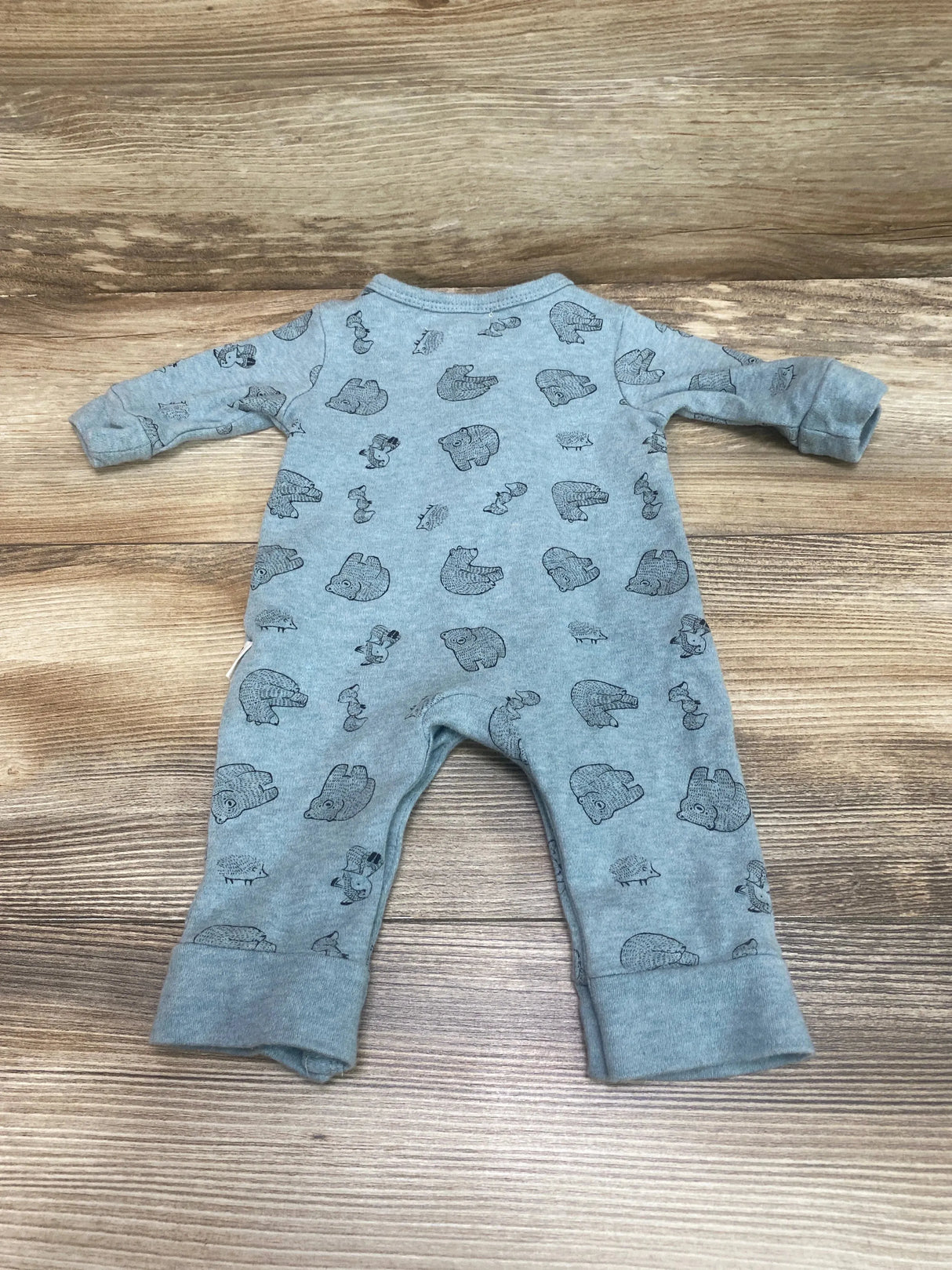 Rabbit + Bear Organic Henley Bear Print Coverall Blue sz 0-3m