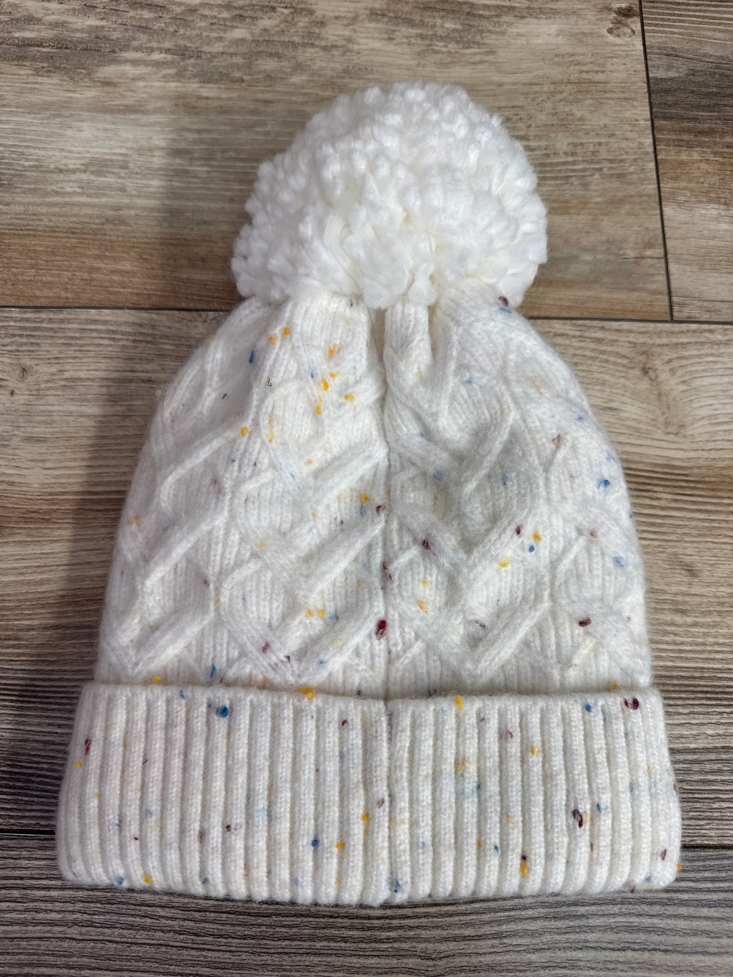 NEW Cat & Jack Cable Knit Beanie w/ Pom Pom White sz 2-5T