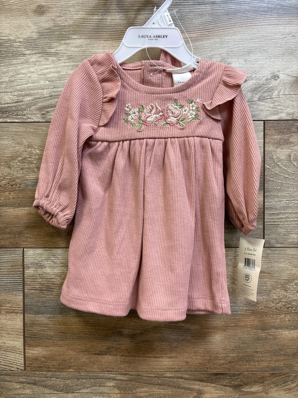 NEW Laura Ashley 2pc Ribbed Long-Sleeve Dress & Headband Set Pink sz 0-3m