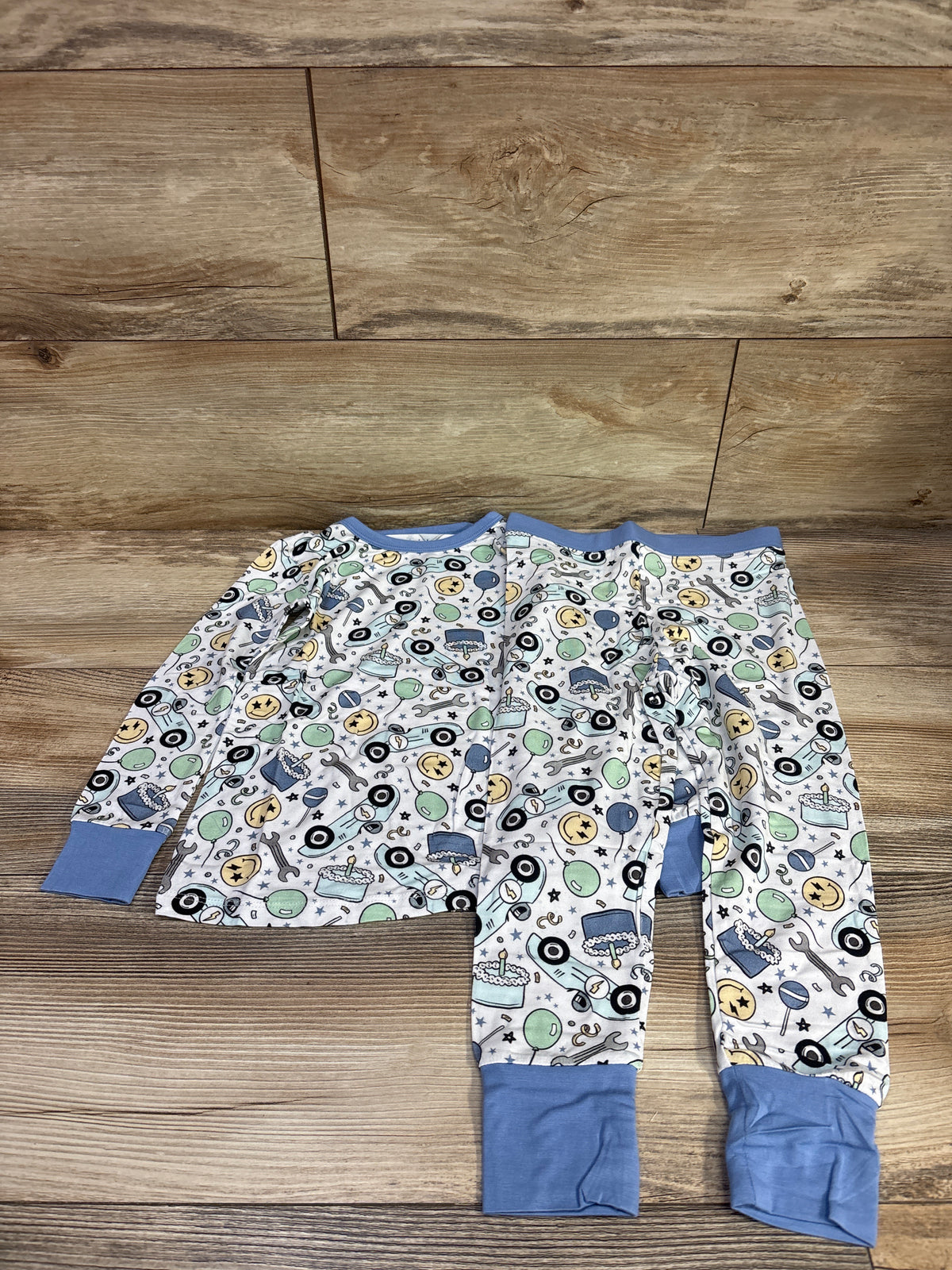 NEW Monkee Roos 2pc Racing to my Birthday Bamboo Pajama Set White sz 5T