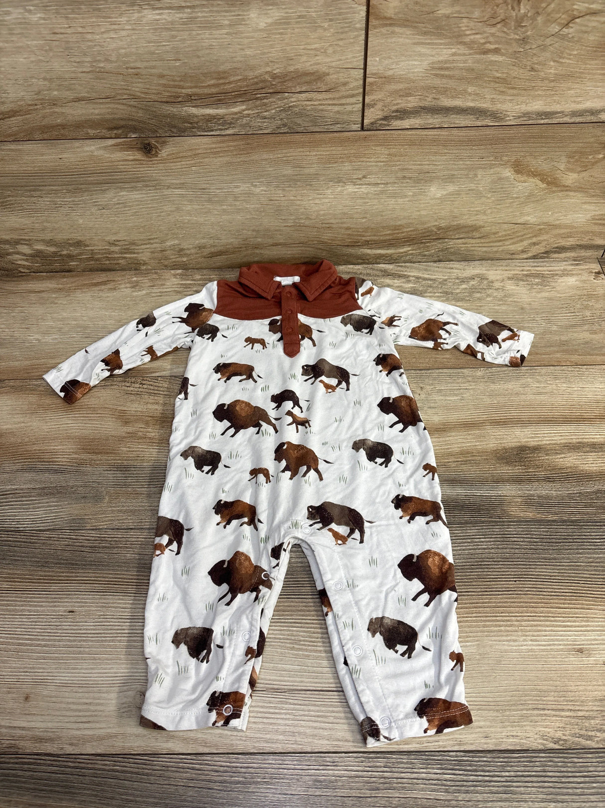 Angel Dear Collared Coverall Bison Print sz 6-12m