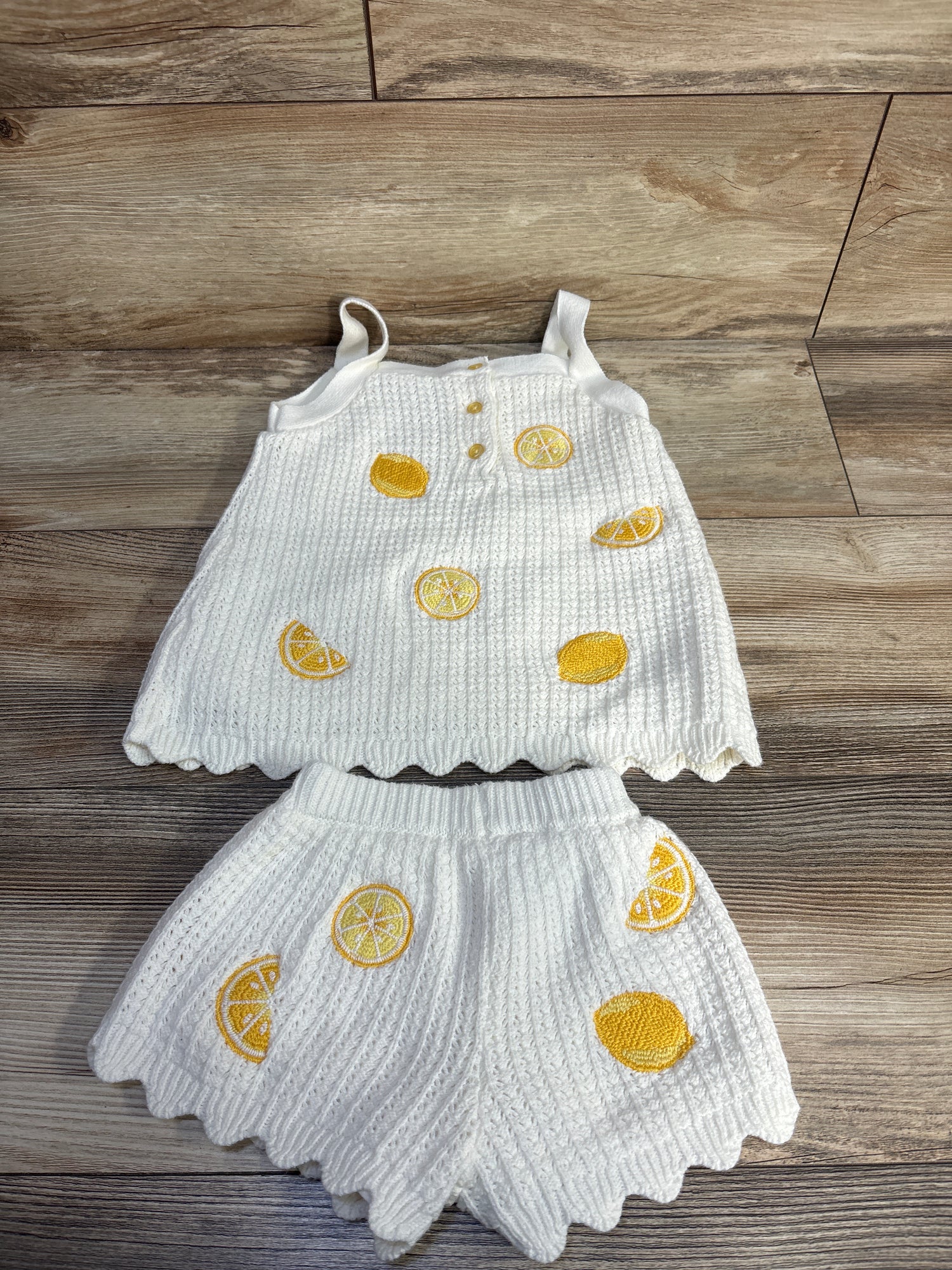 C&C California Kids 2pc Knit Lemon Top & Shorts Set White sz 12m