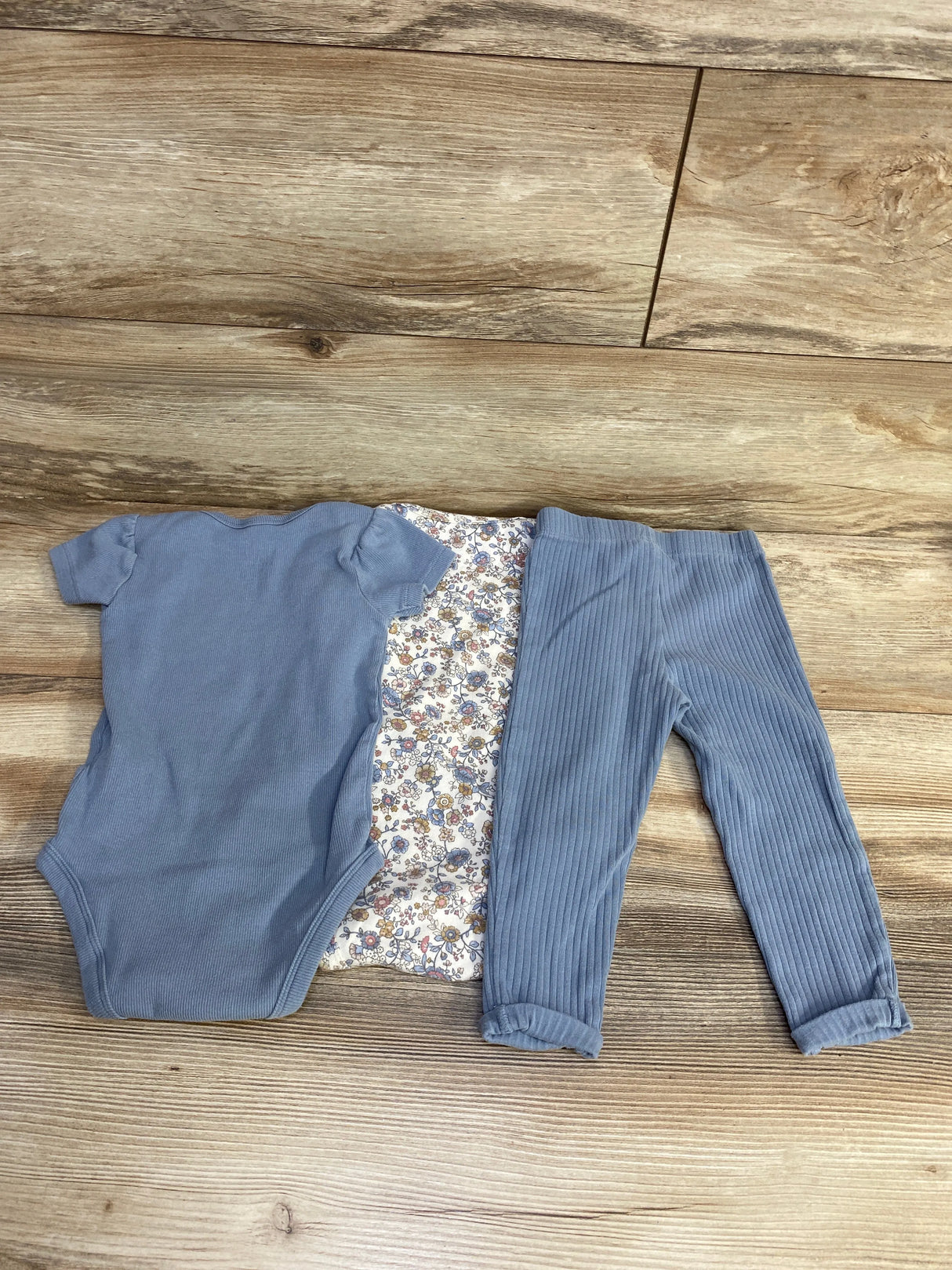Little Planet 3pc Floral Bodysuit Set White/Blue sz 18m