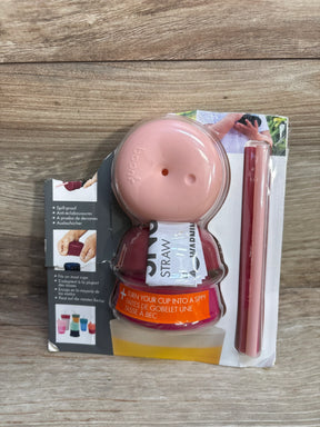 Pink silicone spill-proof cup lid and straw by Boon, fits most cups, converts cups into sippy cups