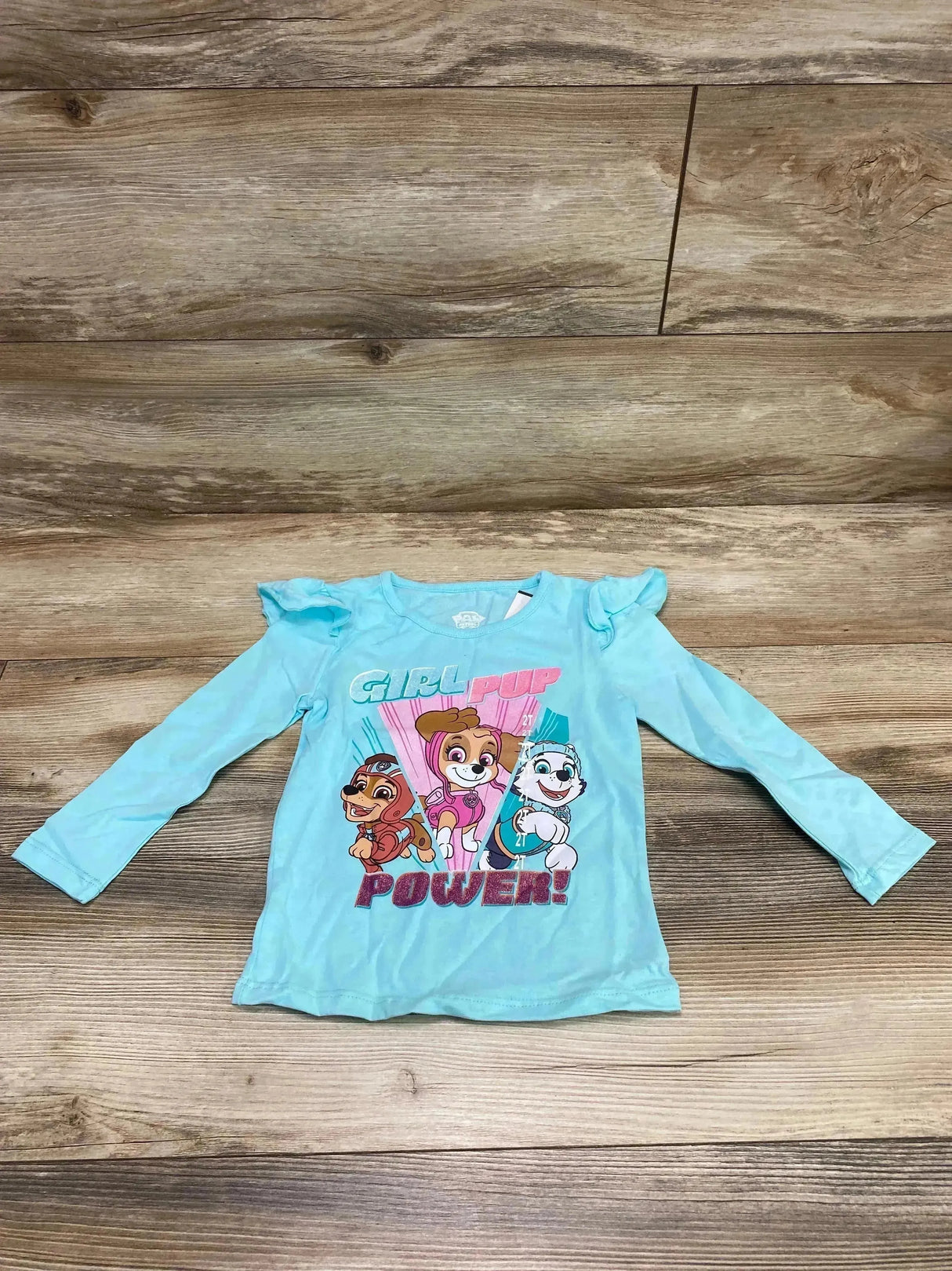NEW Paw Patrol Girl Pup Teal Ruffle Shirt sz 2T