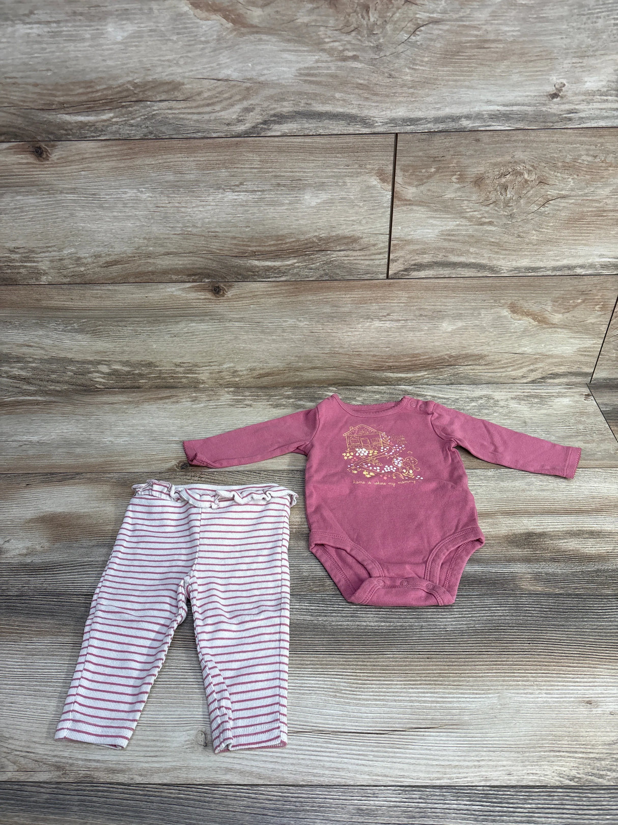 Carter's 2pc Floral House Print Bodysuit & Striped Ribbed Bottoms Pink sz 6m