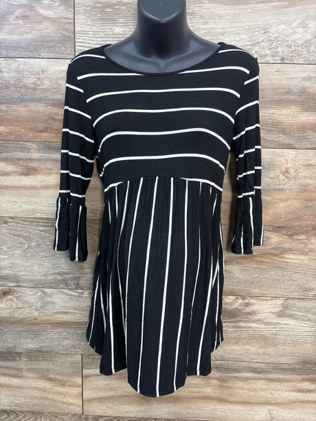 Pink Blush Striped Peplum Ruffle Top Black sz Small - Me n Mommy To Be