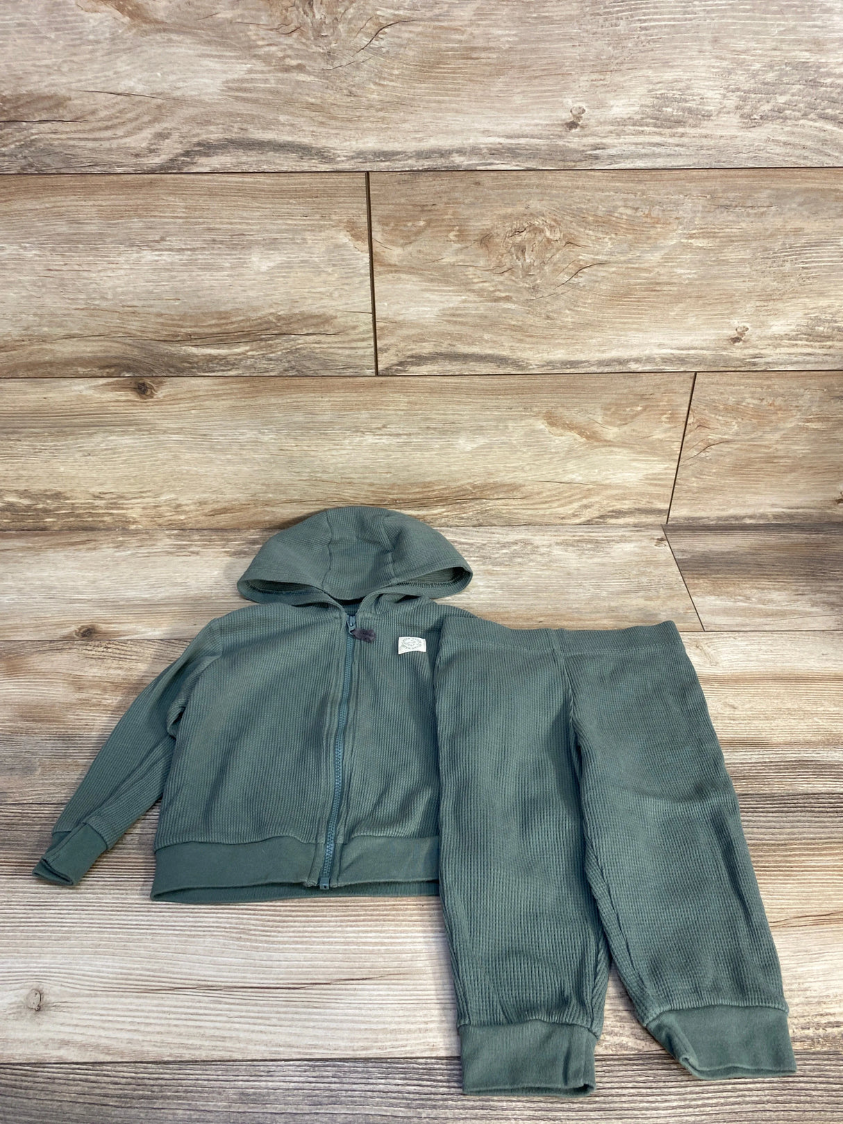 Carter's 2pc Waffle Knit Zip-Up Jacket & Pants Set Green sz 18m