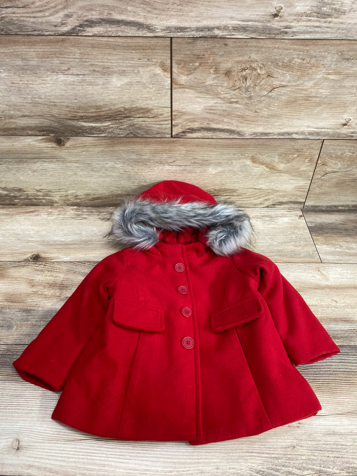 Cat & Jack Fleece Faux-Fur Trim Coat Red sz 12m