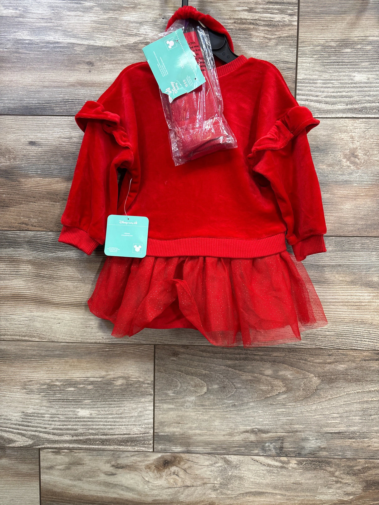 NEW Disney Baby 3pc Velour Sweatshirt Dress Set Red sz 12m