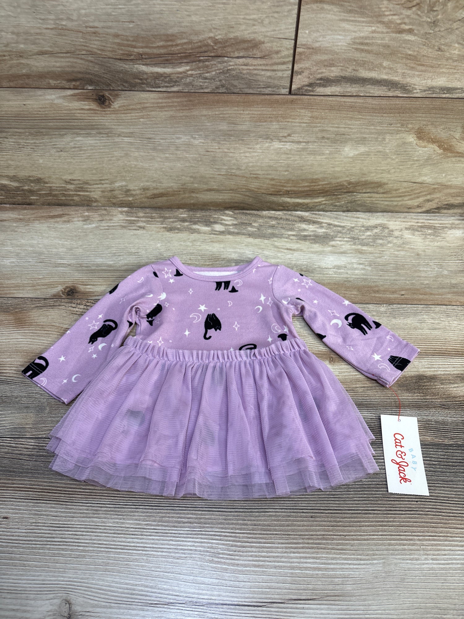 NEW Cat & Jack Halloween Cat Witch Long Sleeve Tulle Dress Purple sz 0-3m