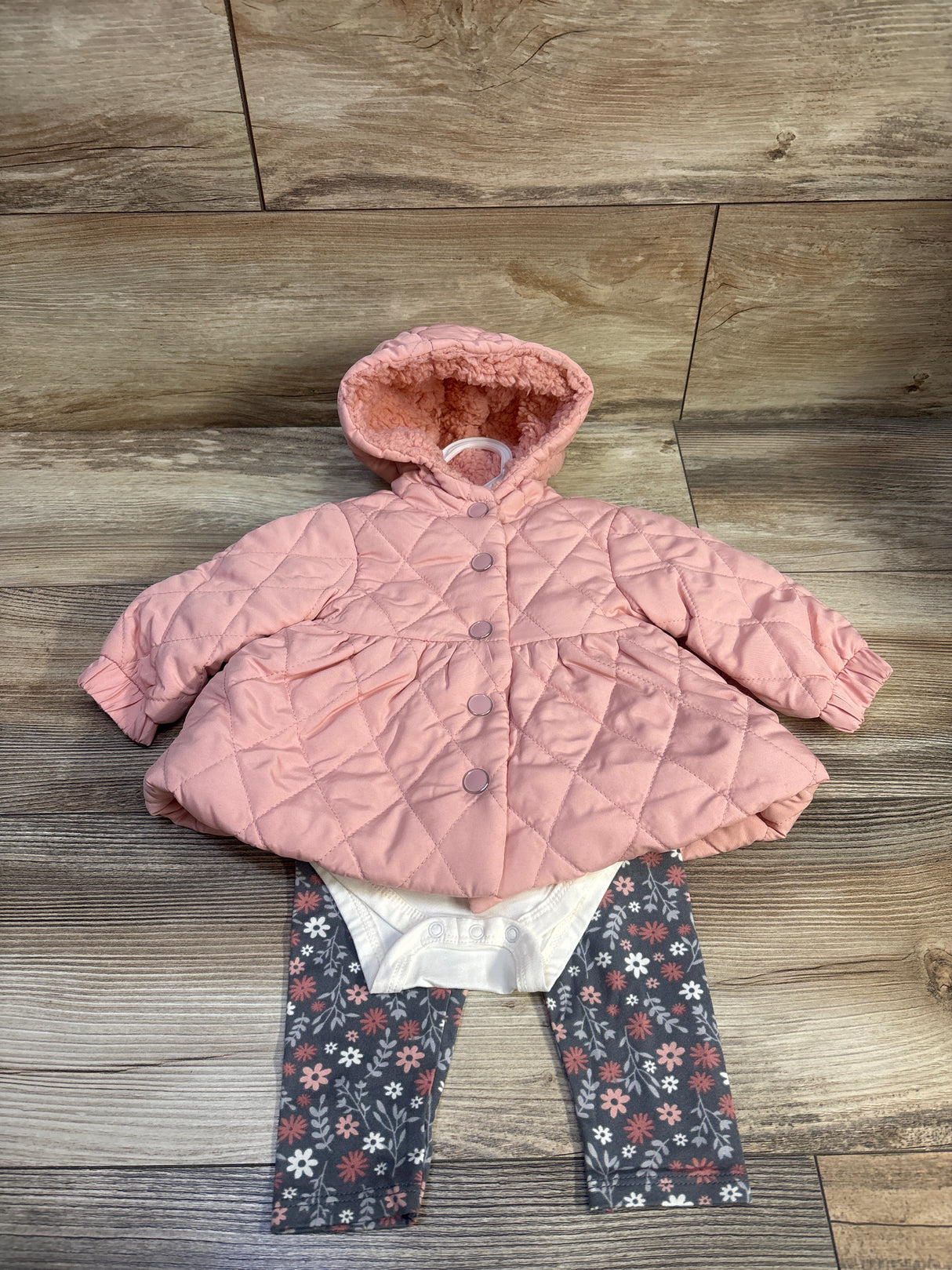 NEW Just Lizzer 3pc Quilted Peplum Jacket Set Pink sz 6m