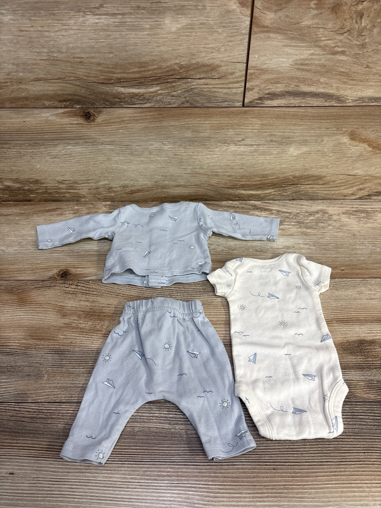 Carter's 3pc Paper Airplane Bodysuit set Blue sz Preemie