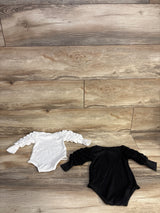 2pk Ribbed Puff Sleeve Bodysuit Black sz 6-9m