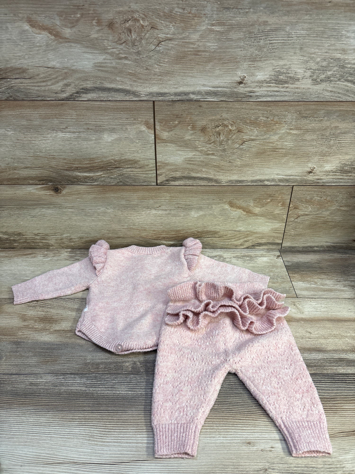 Fleur Harris 2pc Knit Long Sleeve Henley Bodysuit & Pants Set Pink sz 3-6m