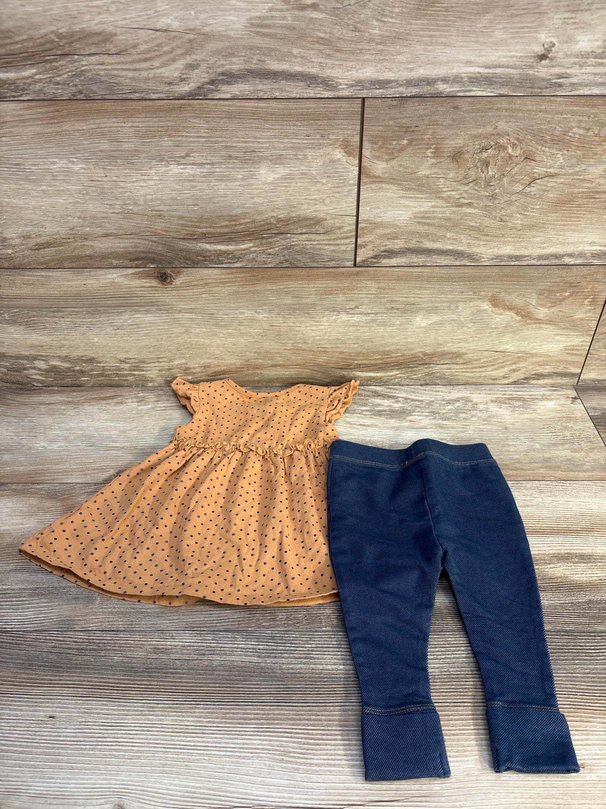 Laughing Llama 2pc Peplum Dress & Jeggings Set Tan sz 9m