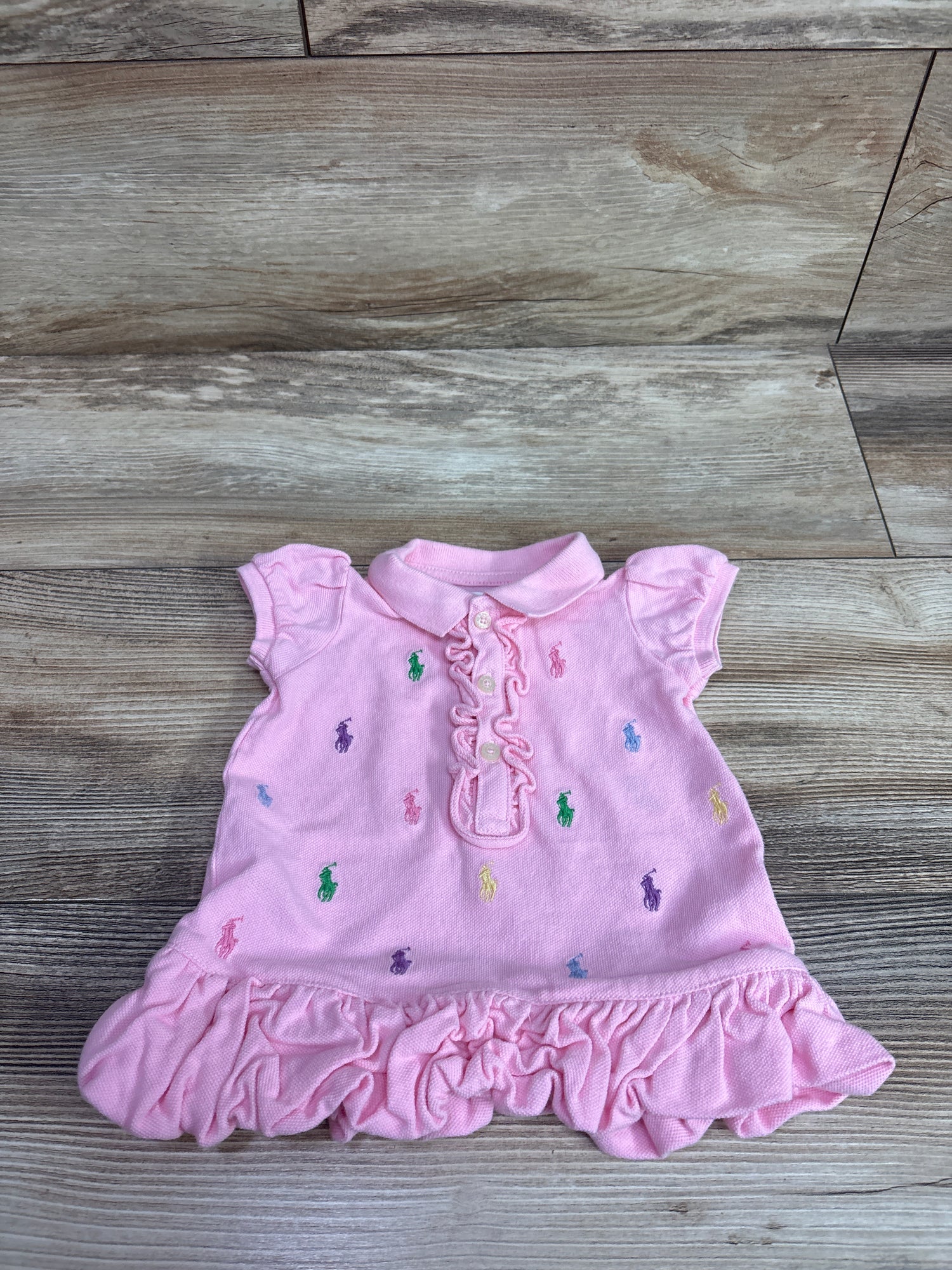 Ralph Lauren Embroidered Pony Ruffled Polo Shirtdress Pink sz 3m