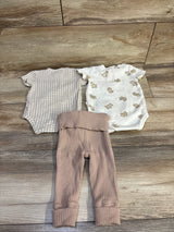 Rabbit + Bear 3pc Henley Bodysuits & Pant Set Ivory sz 3-6m