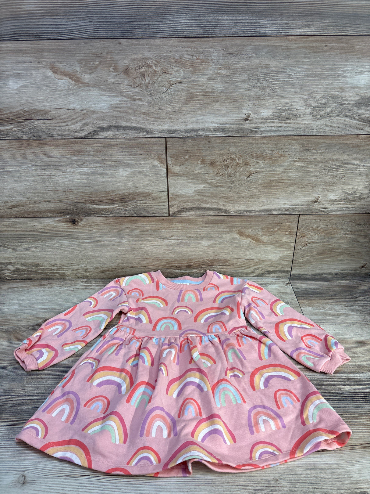 Cat & Jack Long Sleeve Rainbow Print Dress Pink sz 3T