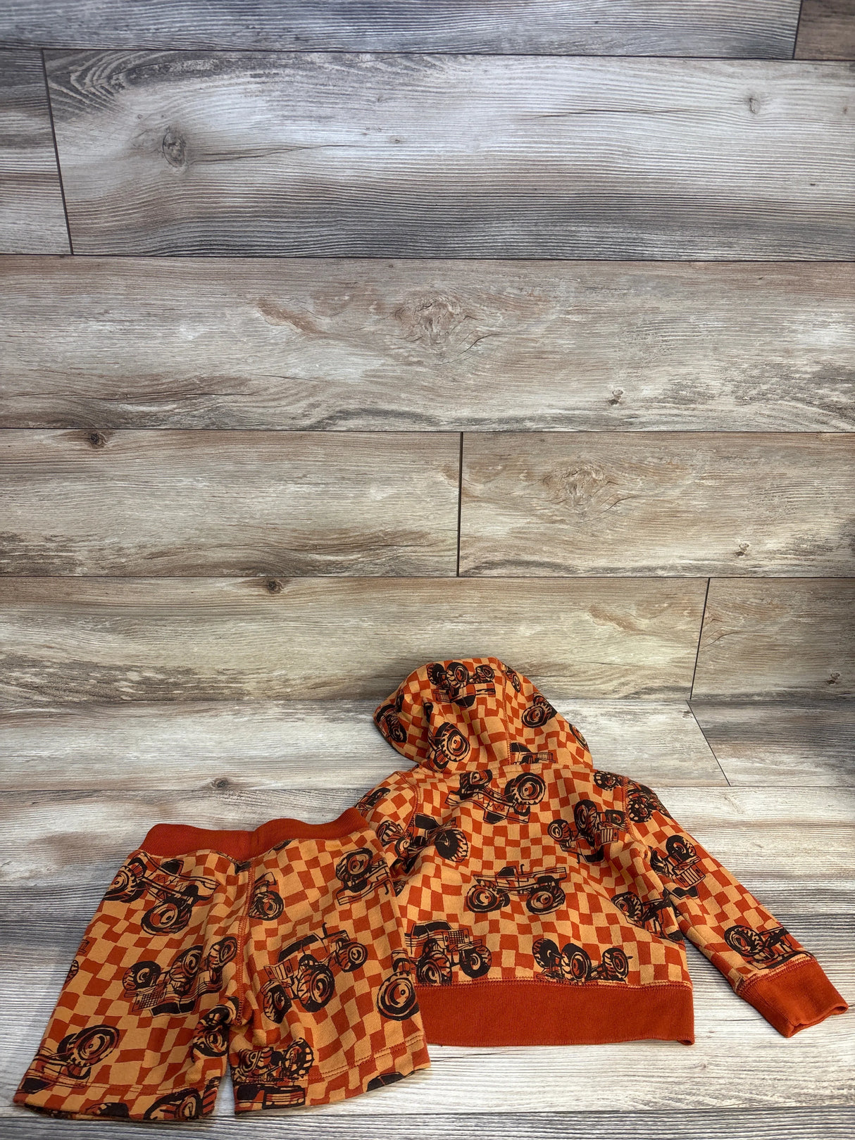 Baby Gap 2pc Monster Truck Checkered Hoodie & Bottoms Set Rust sz 2T