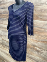 Isabel Maternity Striped Henley Dress Navy sz XS