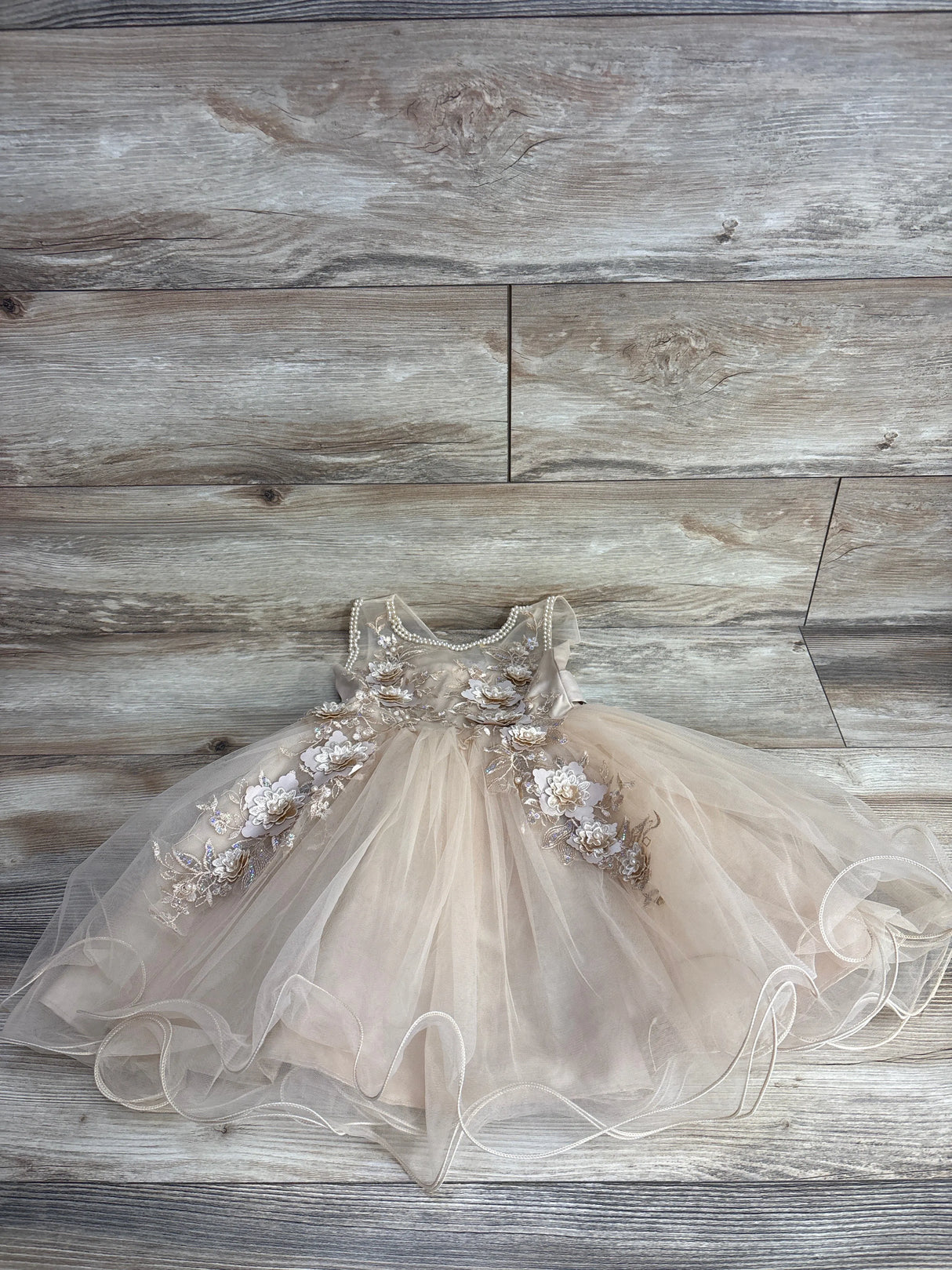 My Kids Textured Tulle Special Occasion Dress Beige sz 2T