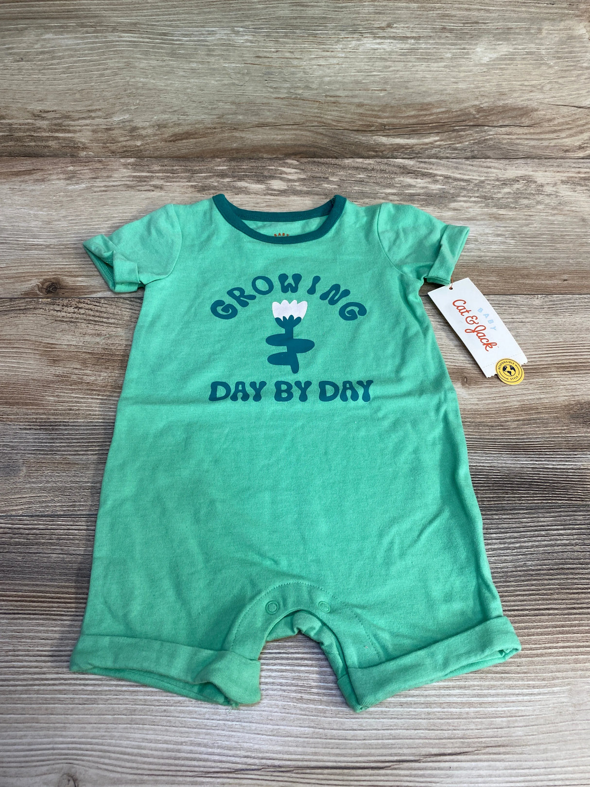 NEW Cat & Jack Growing Day By Day Shortie Romper Green sz 3-6m - Me n Mommy To Be