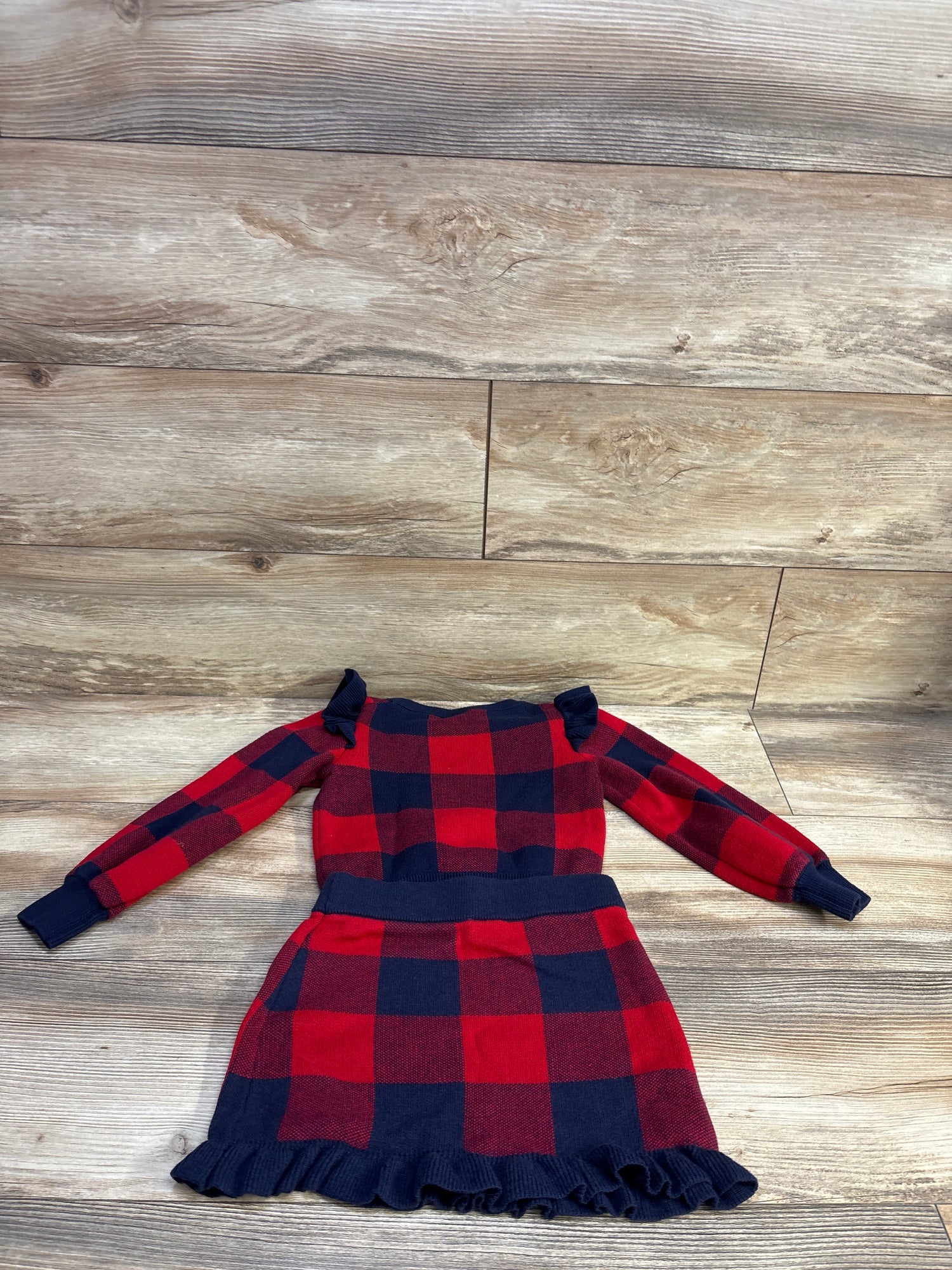 Janie & Jack 2pc Plaid Ruffle Shoulder Sweater & Skirt Set in Fireside Red sz 4T