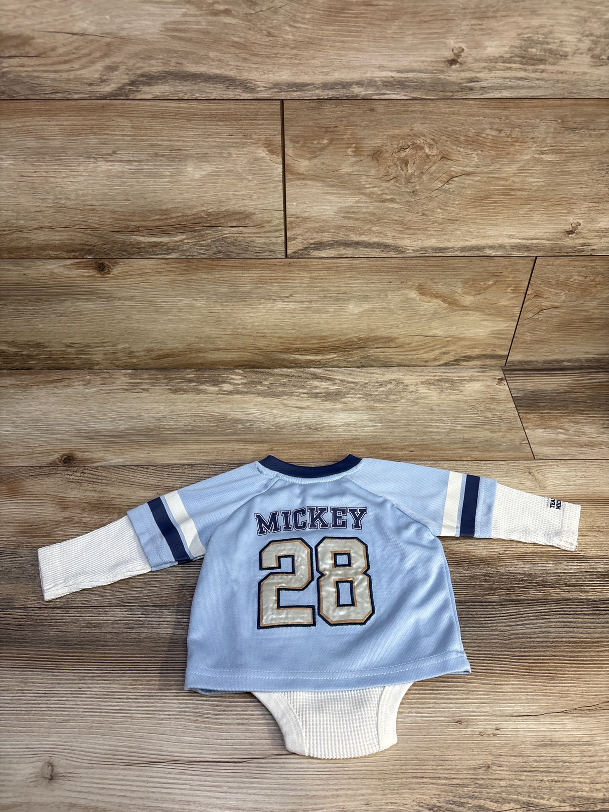 Disney Baby Mickey Mouse Jersey Layered Waffle Knit Bodysuit Blue sz 6/9m