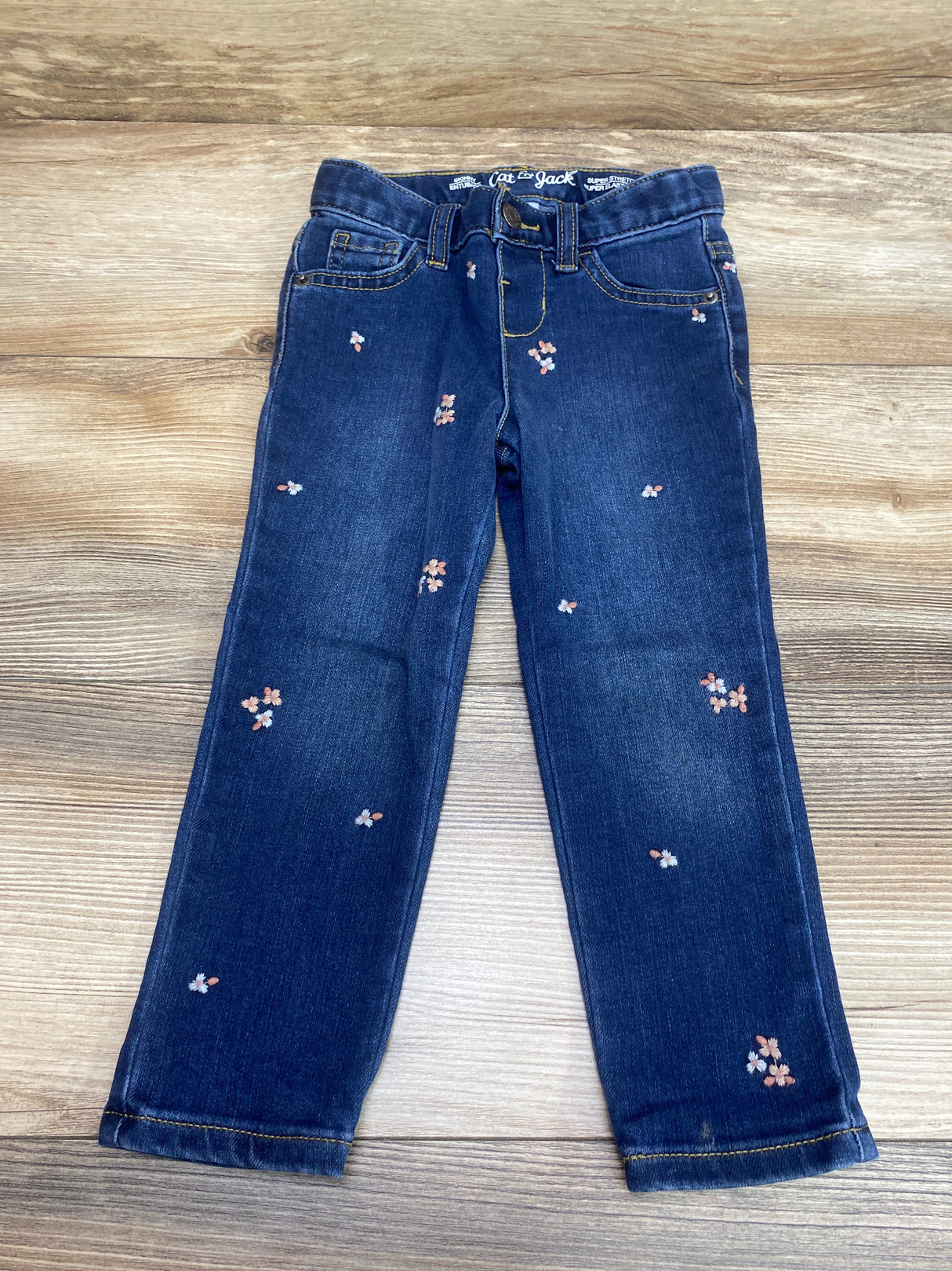 Cat & Jack Floral Embroidered Jeans Blue sz 3T