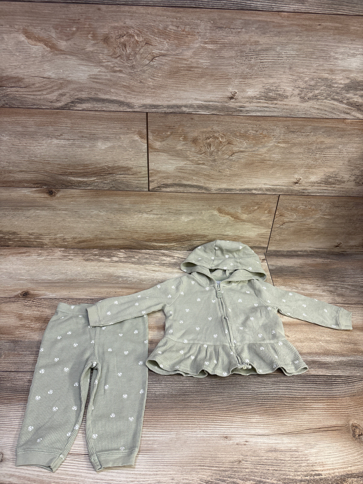 Carter's 2pc Zip-Up Waffle Knit Jacket & Pants Set Green sz 6m