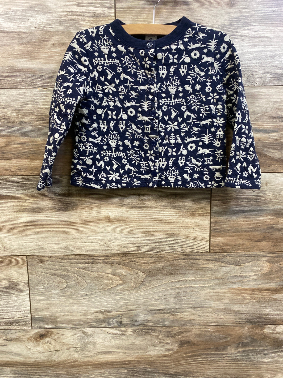 Petit Bateau Quilted Tube Knit Button-Up Sweatshirt Navy sz 4T