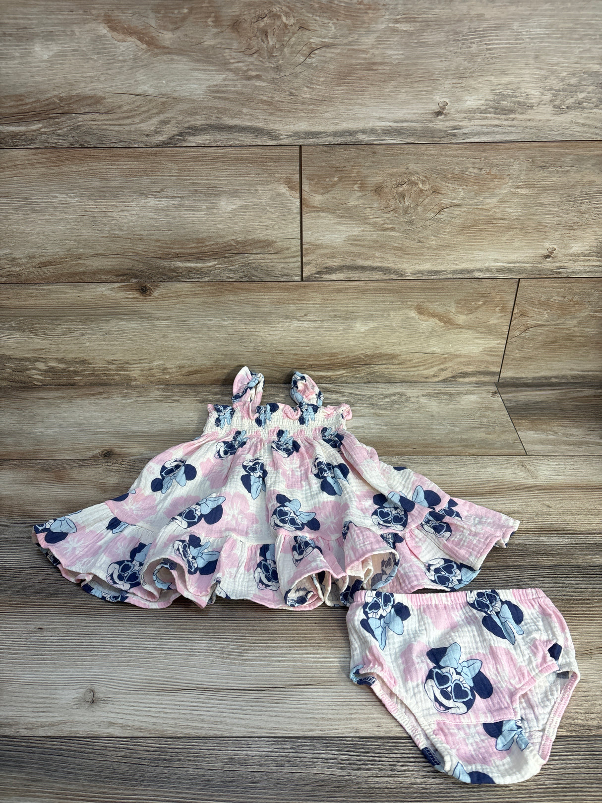 Disney Baby Minnie Mouse 2pc Gauze Dress & Bloomers Set Ivory sz 6-9m