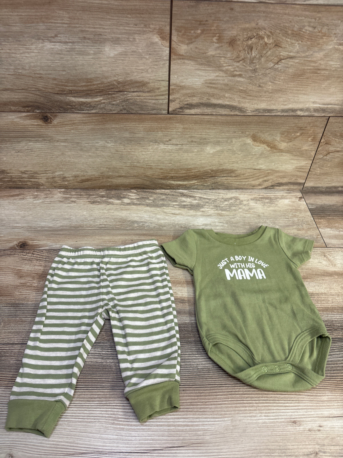 Baby Essentials 2pc Just A Boy In Love With His Mama Set Green sz 6m