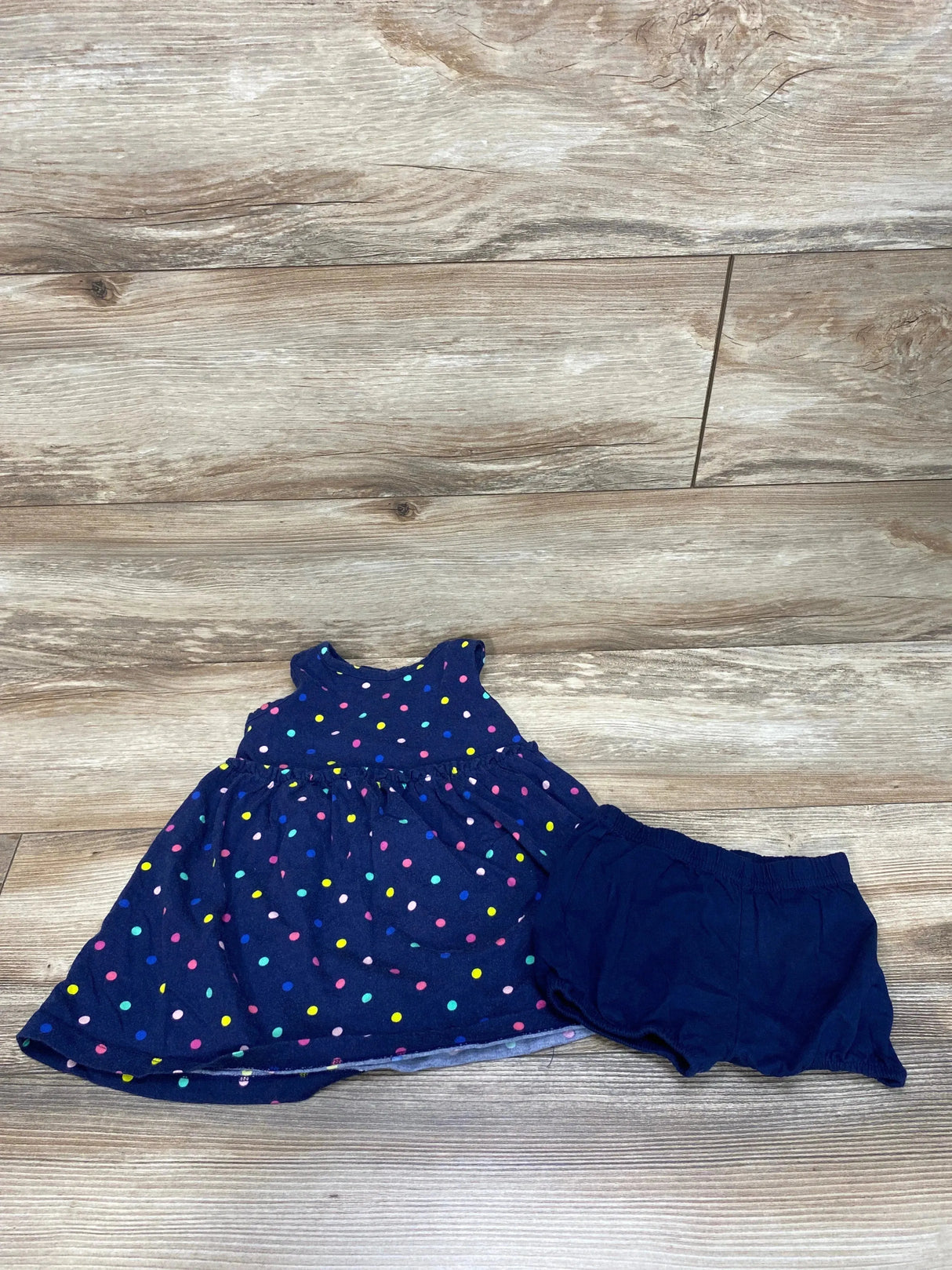 Simple Joys 2pc Polka Dot Tank Dress & Bloomers Navy sz 18m