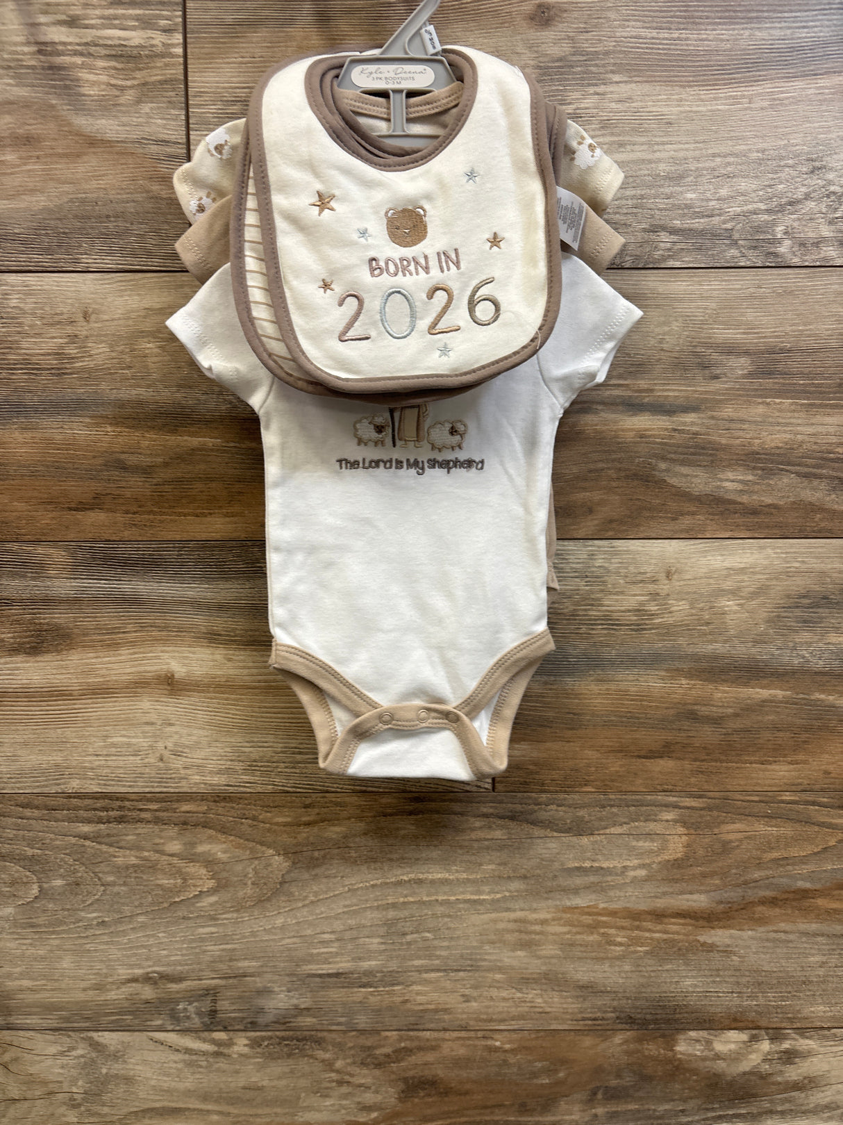 NEW Kyle + Deena 6pc Bodysuit & Bib Set Tan sz 0-3m