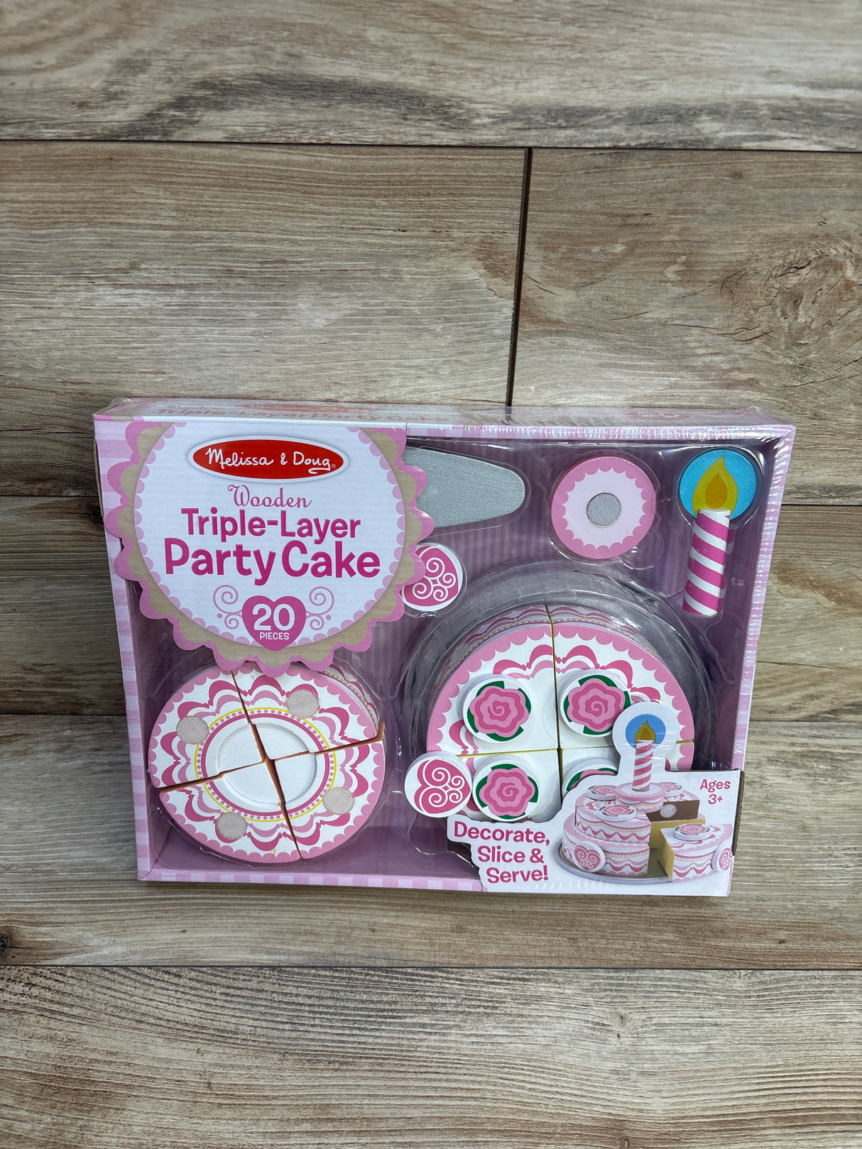 NEW Melissa & Doug Wooden Triple Layer Party Cake 20pc.