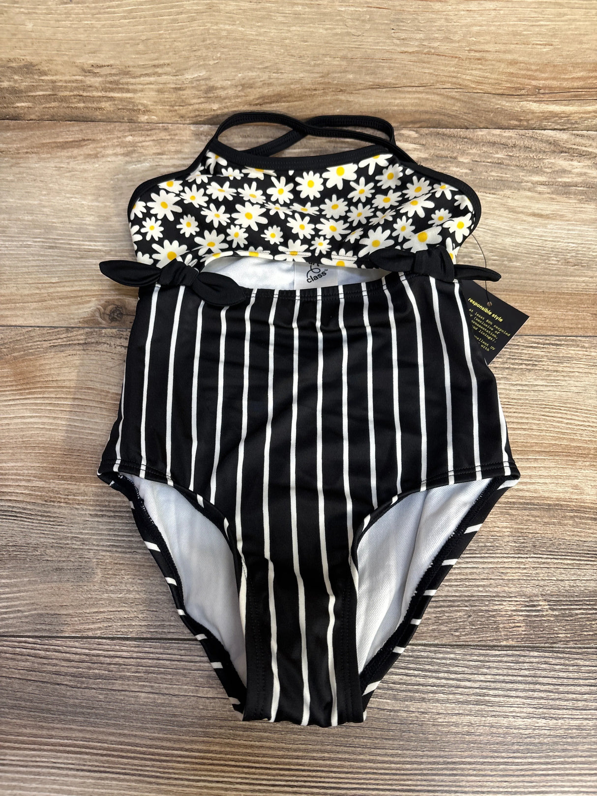 NEW Art Class 1pc Floral Striped Swimsuit Black sz 4-5T - Me n Mommy To Be
