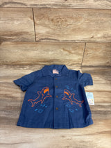 NEW Cat & Jack Embroidered Shark Button-Up Shirt Blue sz 4T