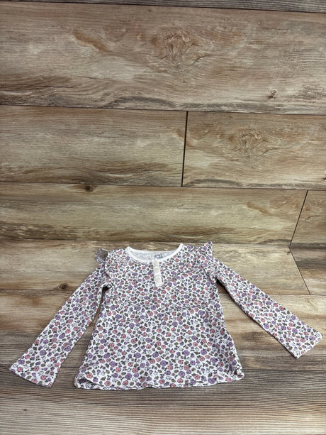 Carter's floral waffle knit Henley shirt in white, size 4T, laid flat on a wooden background.