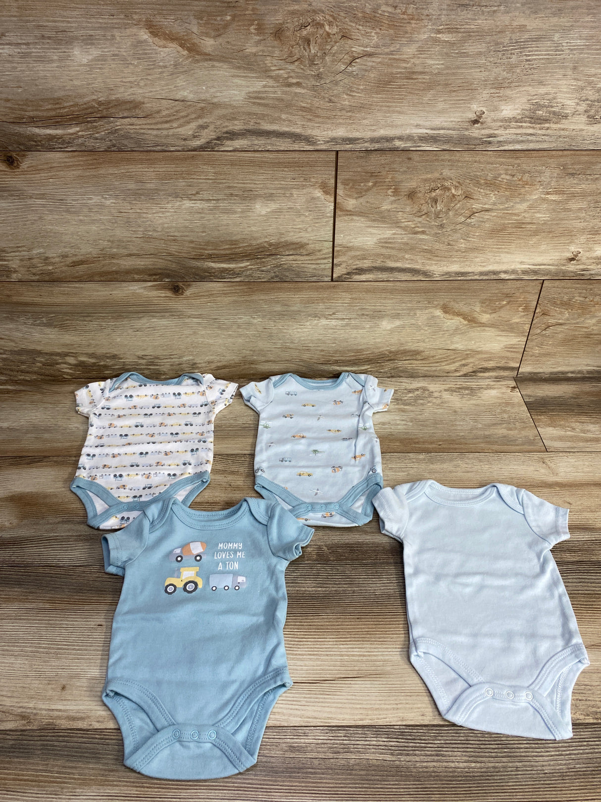 Le Top Bebe 4pk Truck Bodysuit Set Light Blue sz 0-3m