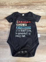 Grandpa Knows Everything Bodysuit Black sz 3-6m