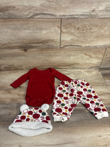 Chick Pea 3pc Waffle Knit Shirt & Bottoms Set Red sz 0-3m
