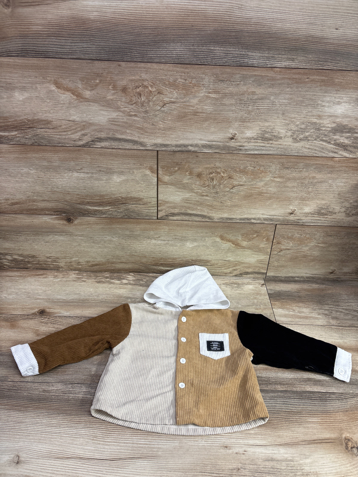 Shein Corduroy Button-Up Hooded Sweatshirt Beige sz 12-18m