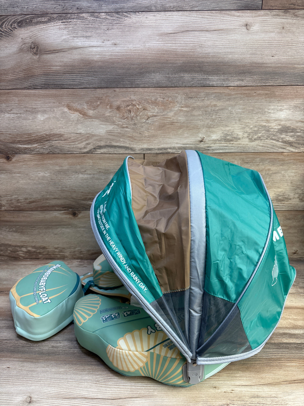 Mambobaby Innovative Explorer Baby Pool Float with Canopy in Seashell Green 13-40lbs