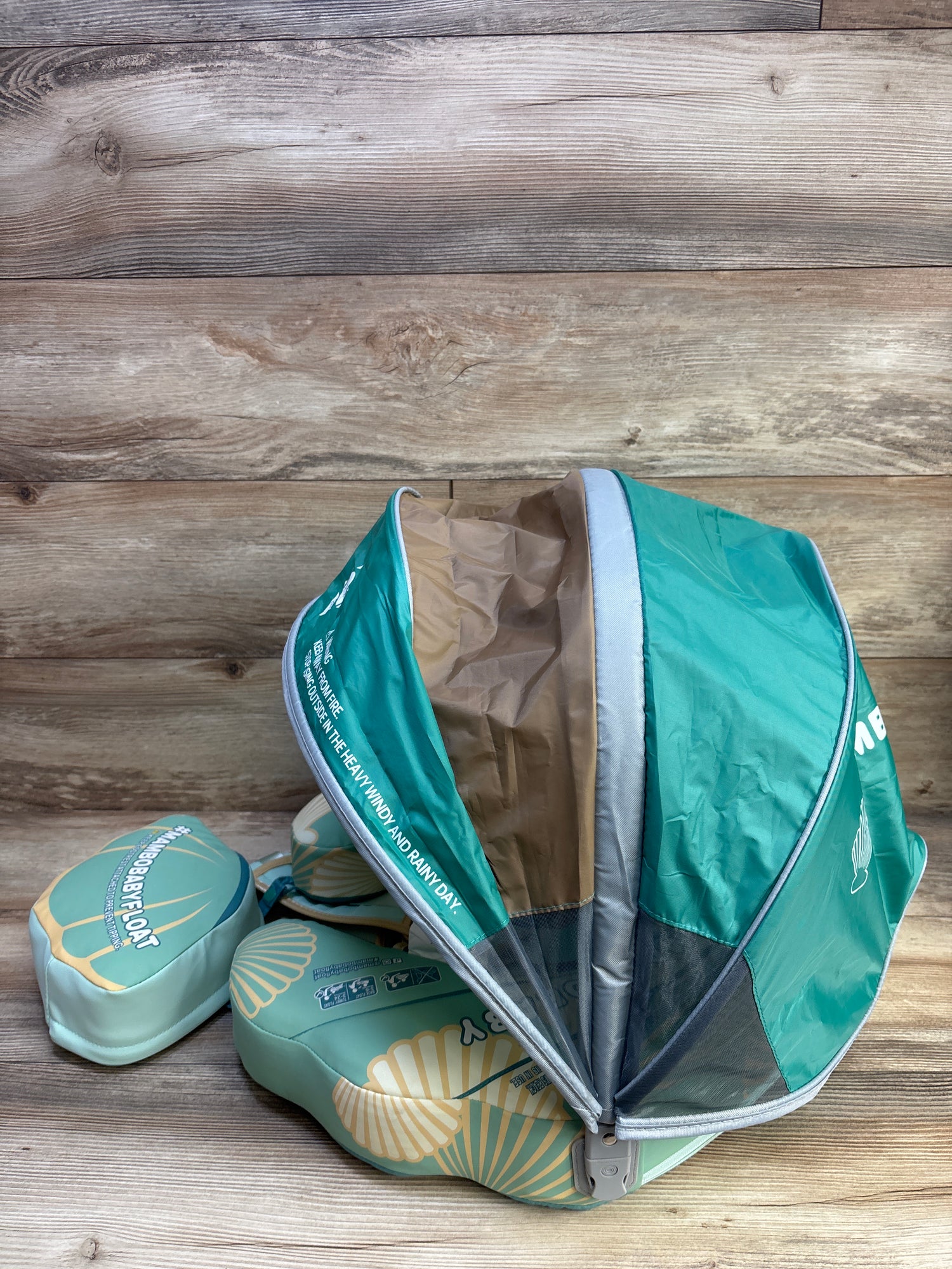 Mambobaby Innovative Explorer Baby Pool Float with Canopy in Seashell Green 13-40lbs
