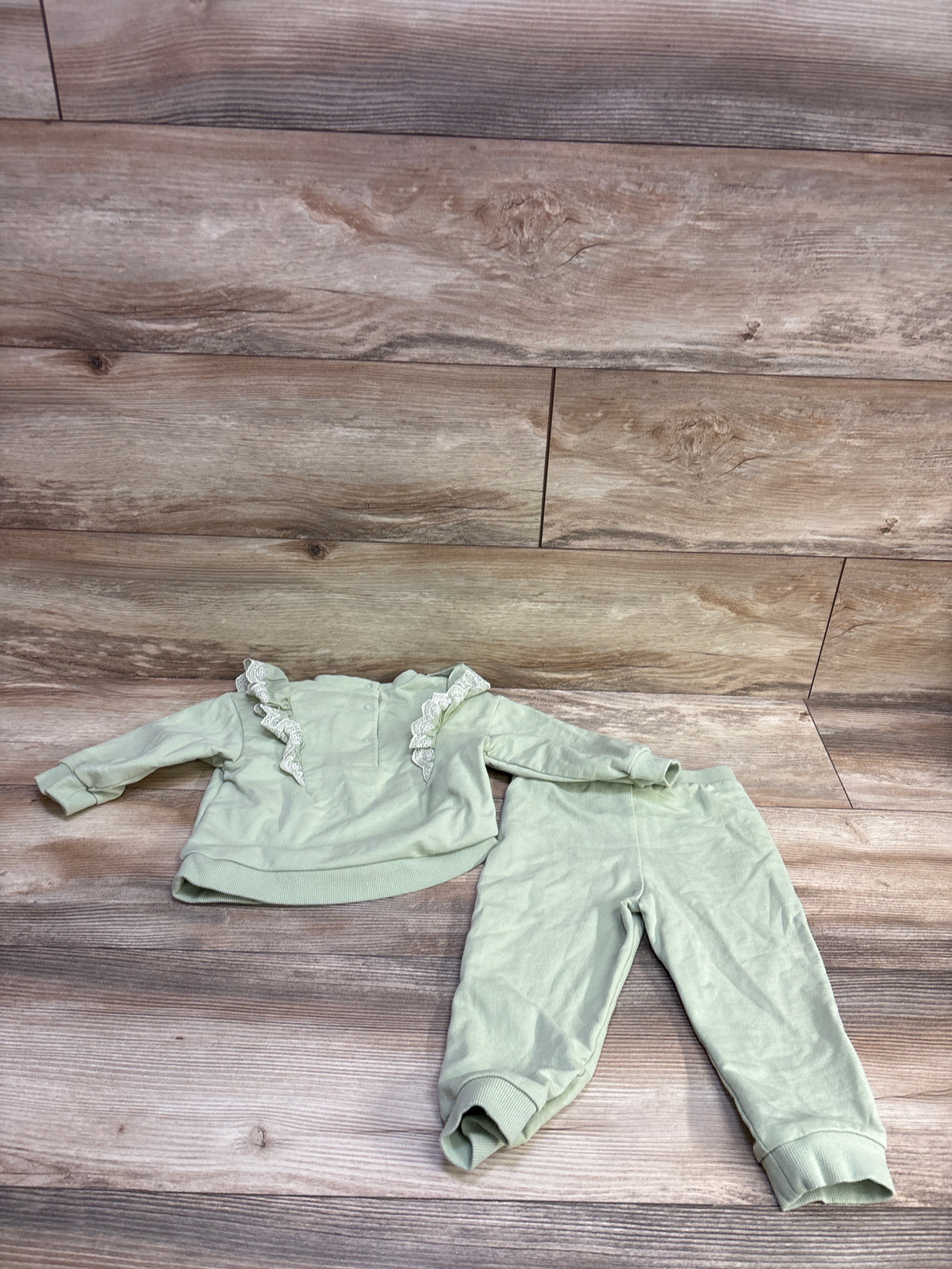 Little Me 2pc Eyelet Sweatshirt & Pants Set Green sz 18m