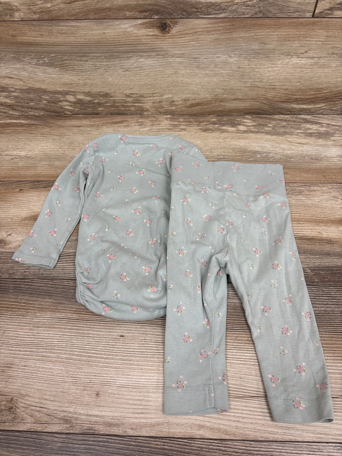 H&M Organic 2pc Long Sleeve Bodysuit & Fold-Over Bottoms Set Green sz 9m