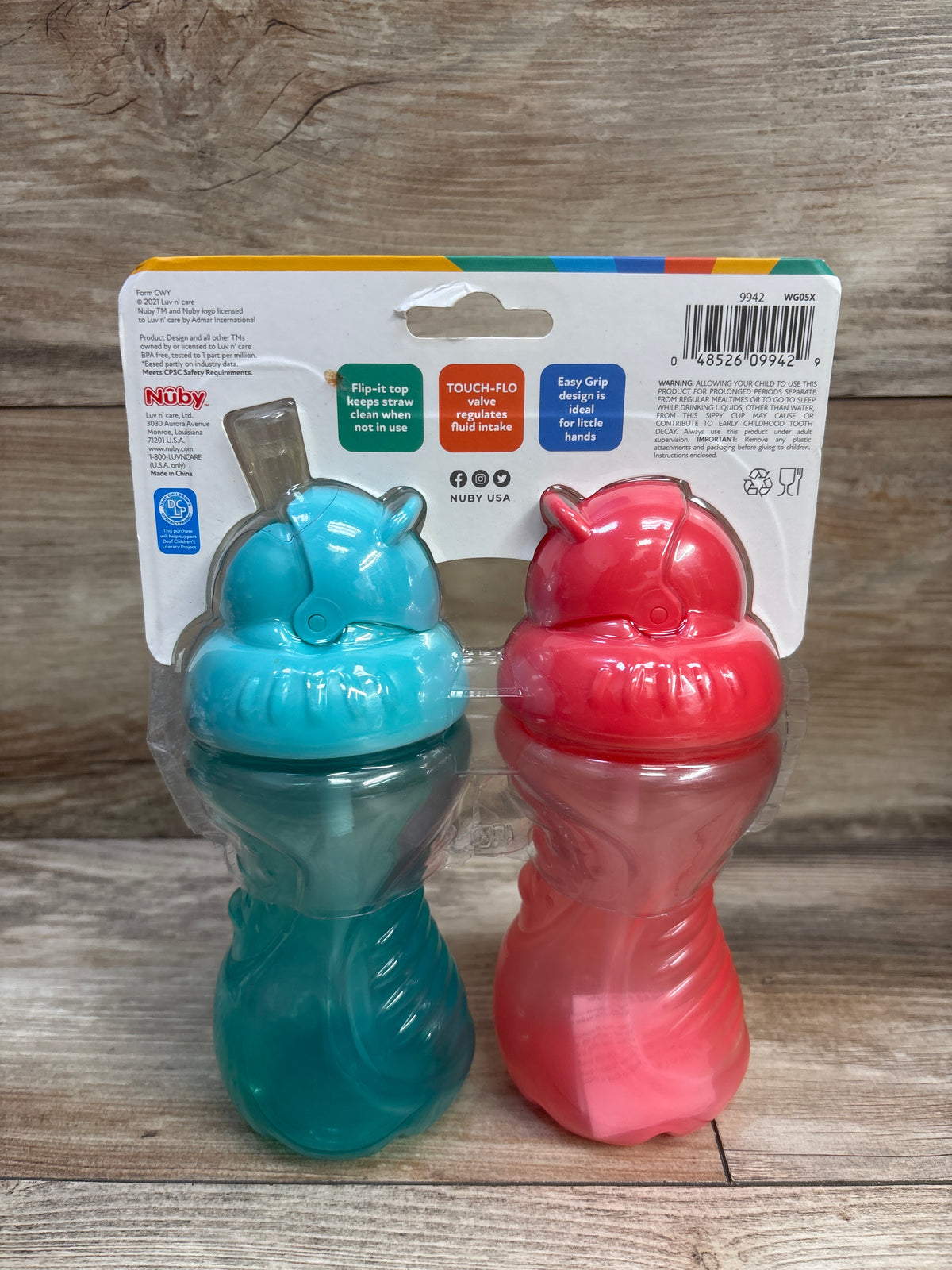 NEW Nuby Flip-It Soft Straw Cup Pink/Blue 2pk 10oz